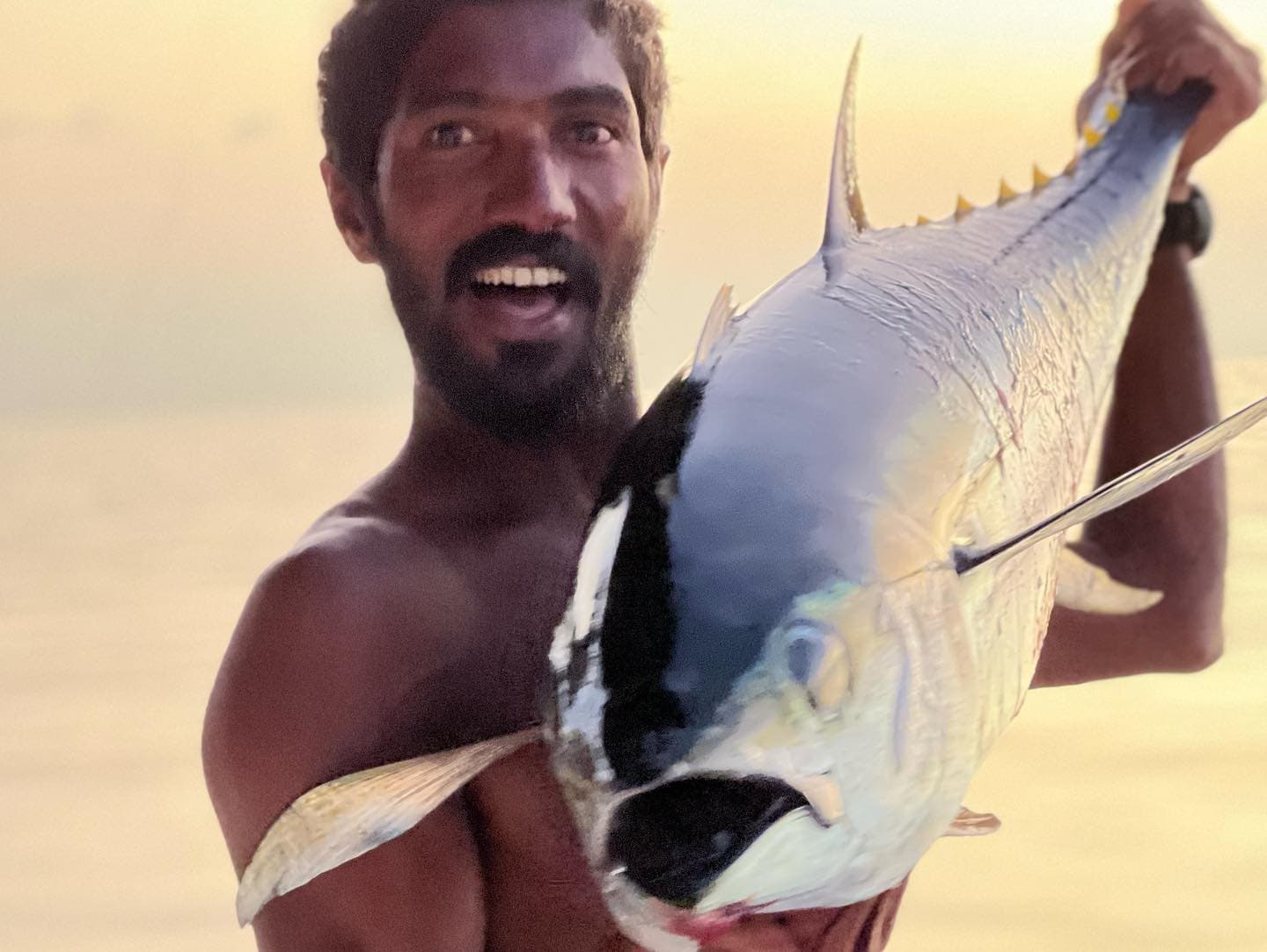 Fresh tuna catch by local Maldivian fisherman during liveaboard fishing experience