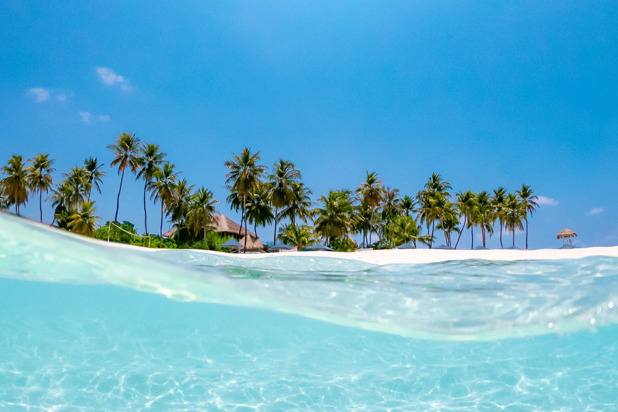 Pristine white sand beach in the Maldives